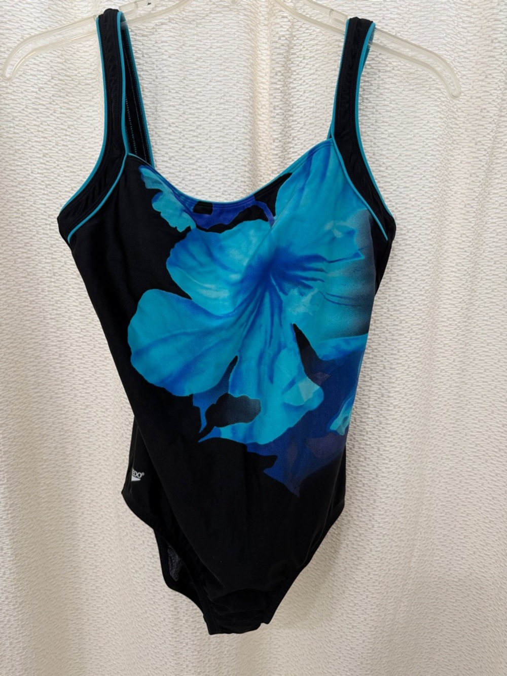 Speedo Black One-Piece Swimsuit with Blue Floral Accent
